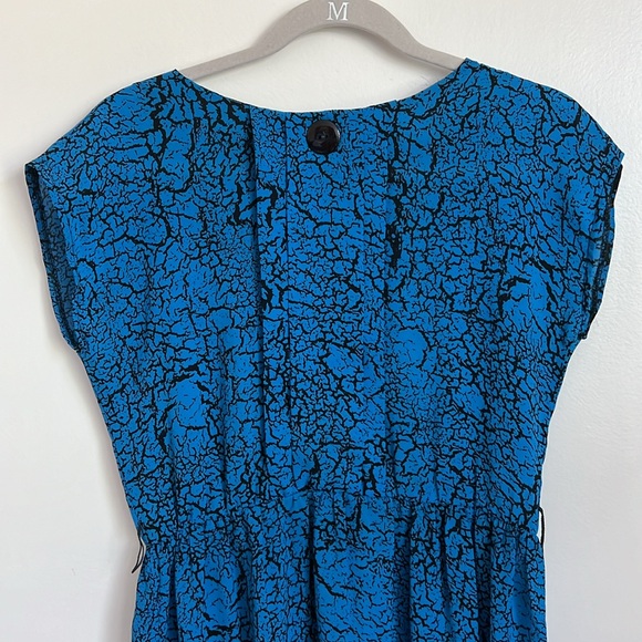 ITEMS VTG 80s Blue Cackle Print Dress Size 6 - Picture 2 of 5